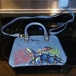 Anuschka Blue Turtle Design Shoulder Bag